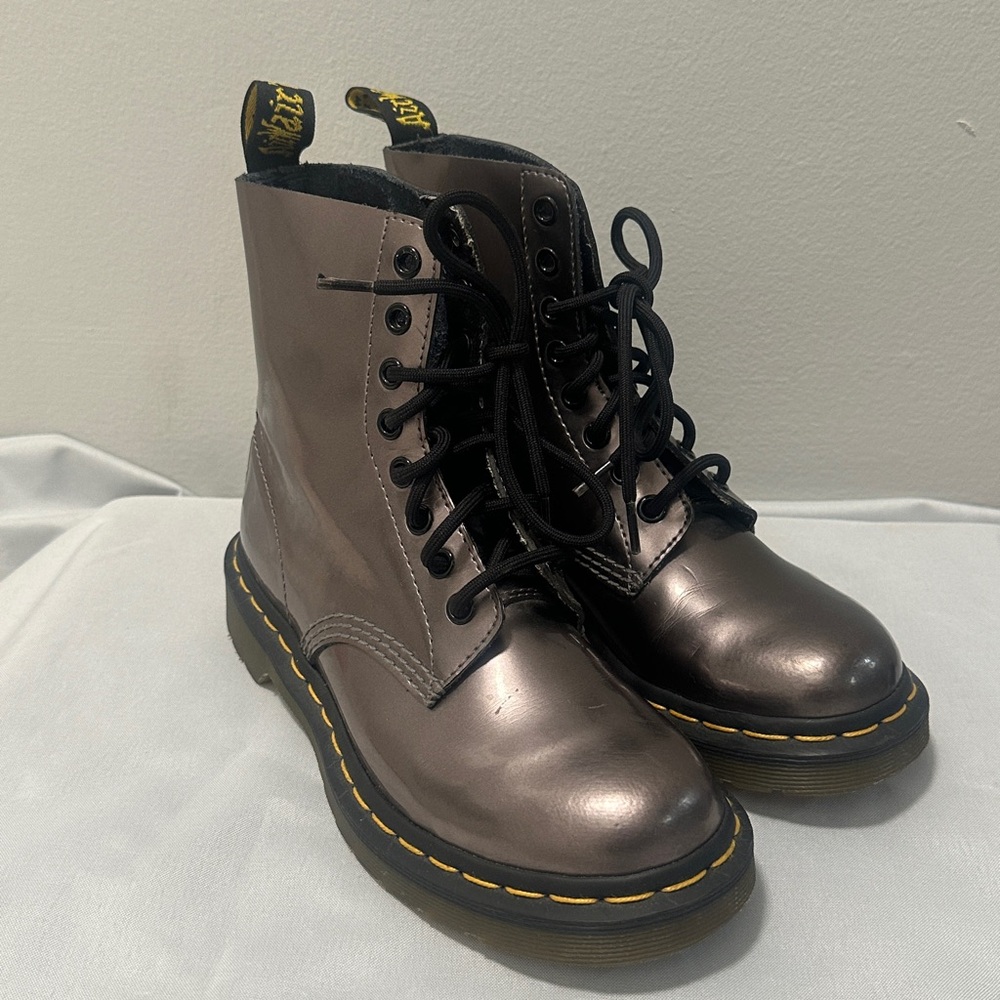 Used Doc Martens 1460 Pascal Pewter Metallic Leather Boots US5 UK3 Koram Flash - Picture 2 of 10
